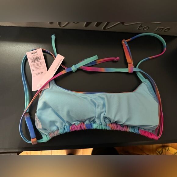 Wild Fable Women's Tunnel Front Bralette Bikini Top Blue Marble Print NWT XS - Picture 12 of 13